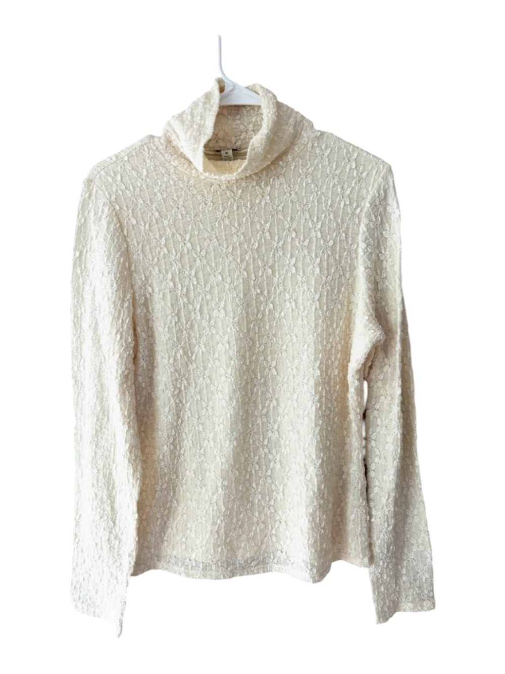 NWOT J. Jill Cream Crinkle Lace Funnel-Neck Pullover Lined Blouse Top SZ M